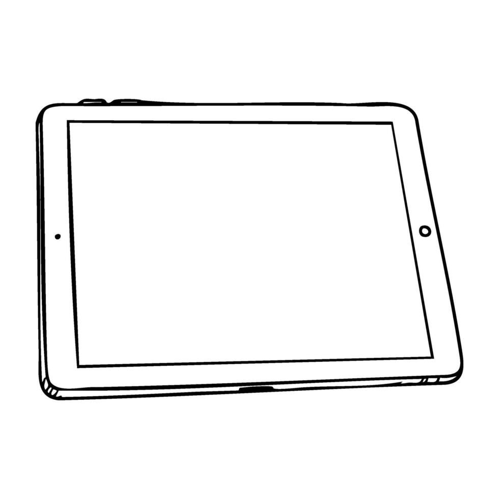 Outline drawing of a modern tablet device with blank screen vector