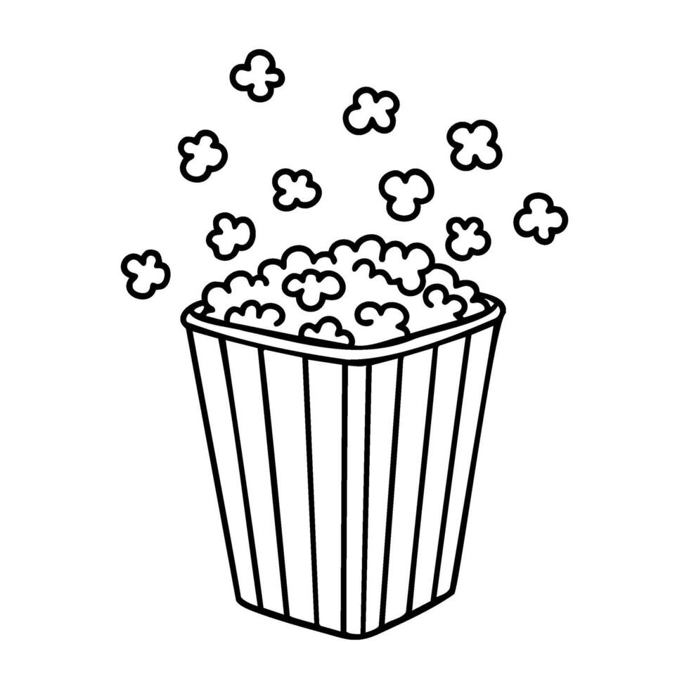 Simple outline of popcorn in a box with floating kernels vector