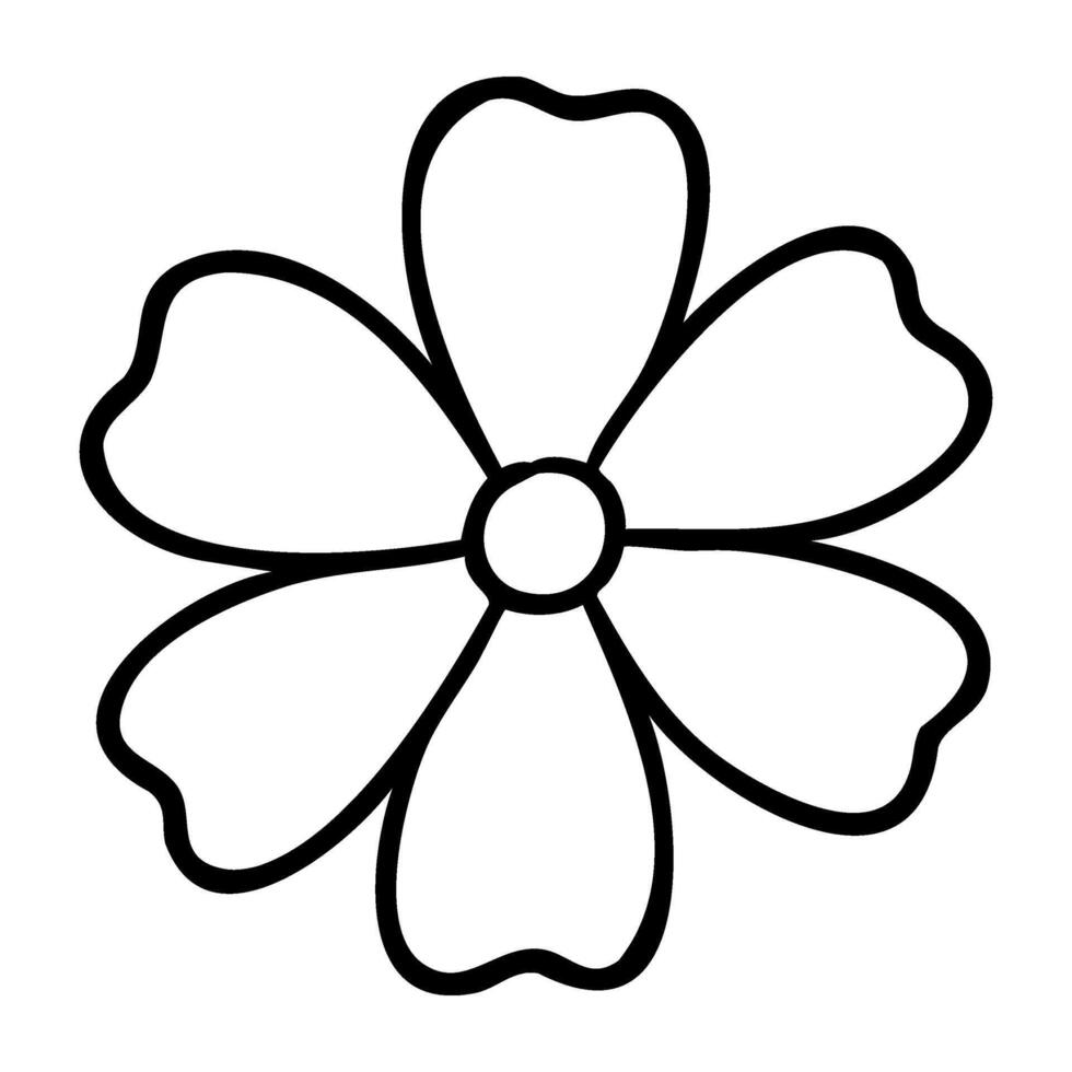 Simple line drawing of a five-petal flower with central circle vector