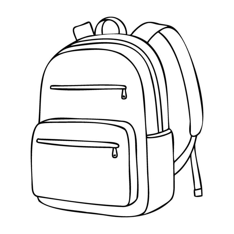 Simple outline of a backpack with front and side pockets vector
