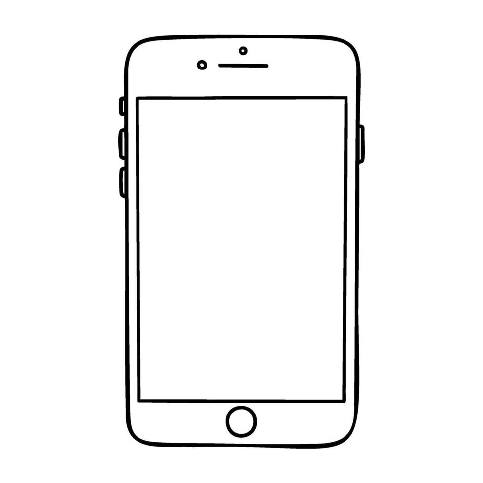 Simple outline drawing of a smartphone with visible screen and buttons vector