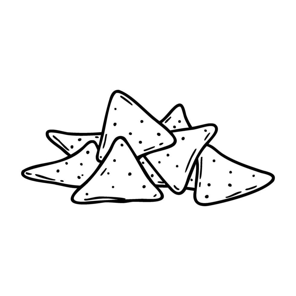 Outline drawing of a pile of tortilla chips with dotted texture vector