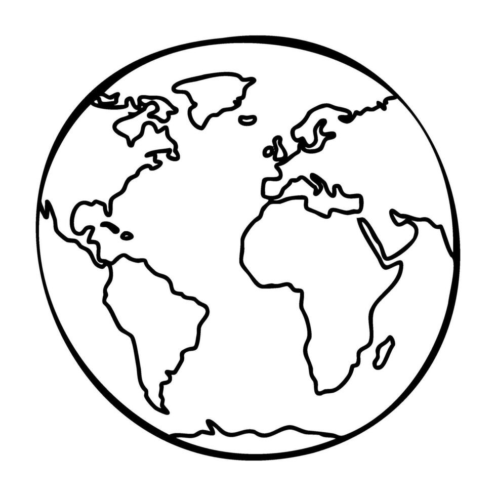 Simple line drawing of earth continents in circular outline vector