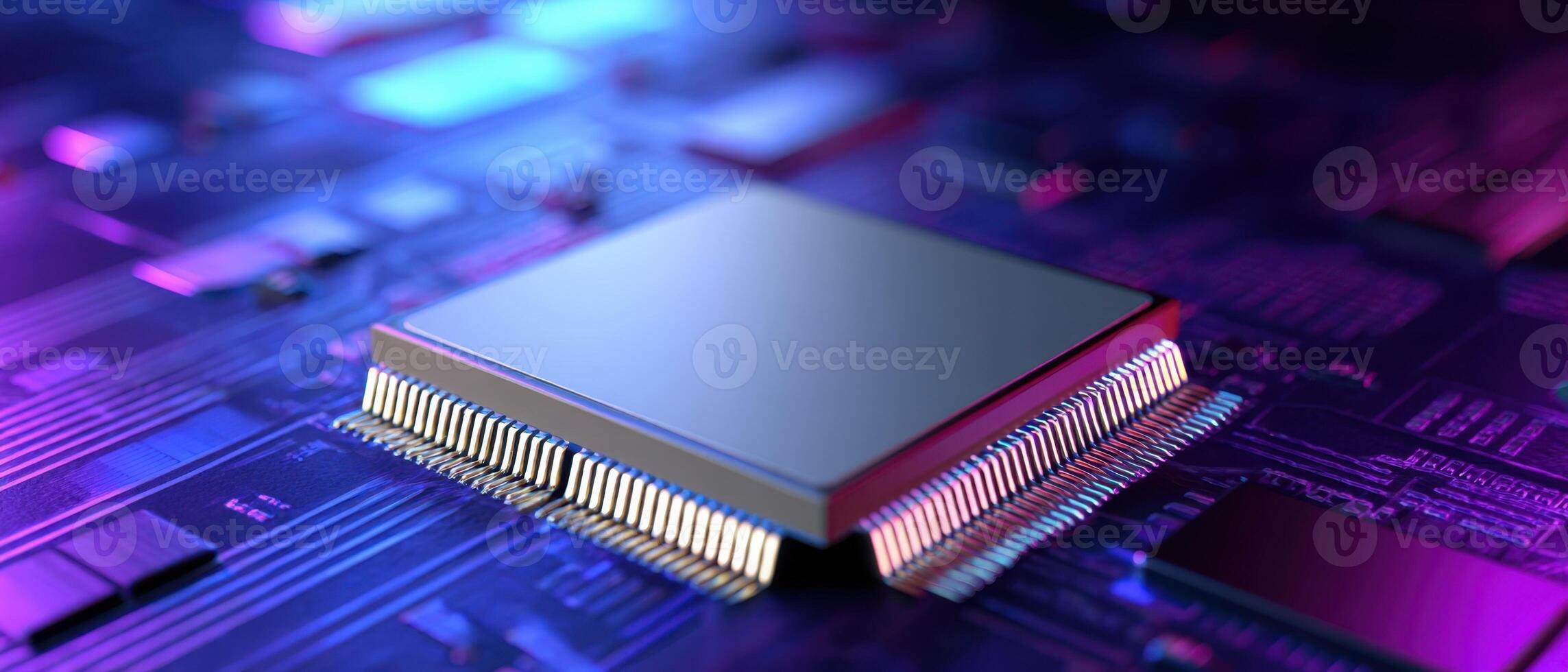 The Microchip Surrounded by Modern Circuitry in Vibrant Colors photo