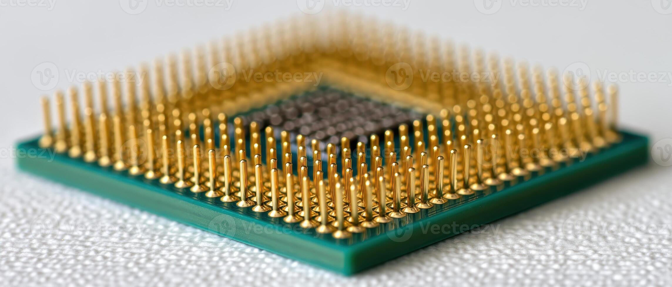 The microchip with golden pins showcasing advanced technology and precision engineering. photo