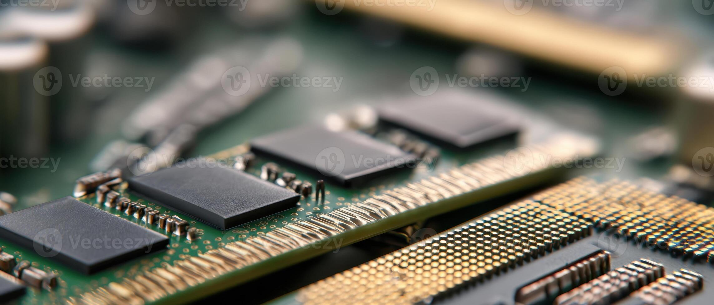 The intricate details of a computer motherboard showcasing advanced microchip technology. photo