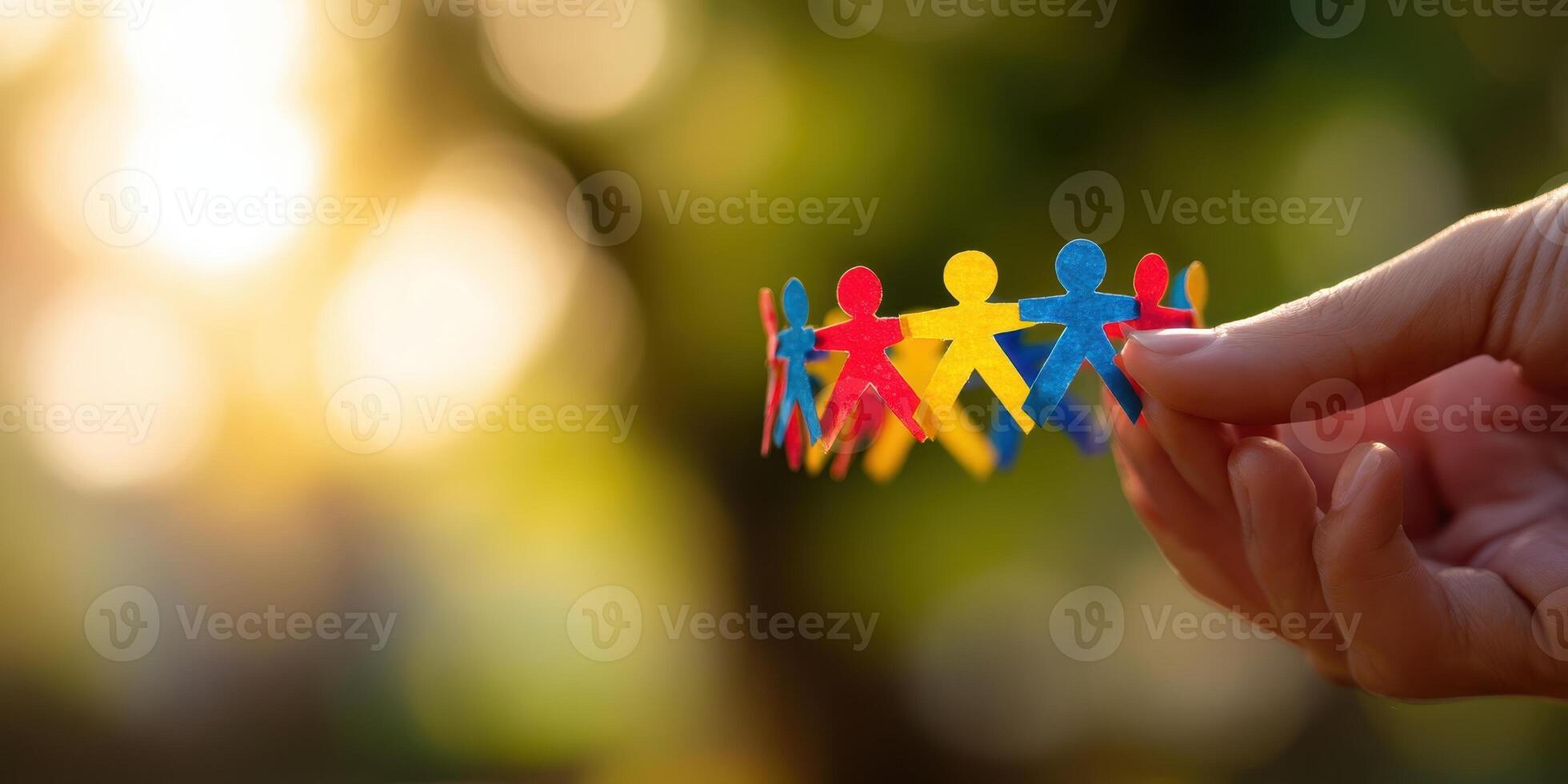 The colorful paper figures representing unity and togetherness in nature. photo