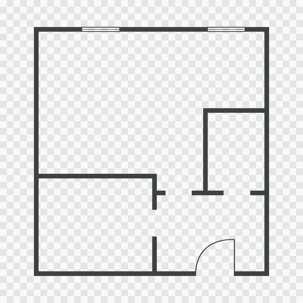 Floorplan simple icon room flat apartment line drawing, floor plan project, symbol. Technical architecture Structure shape, build layout with doors and windows. vector
