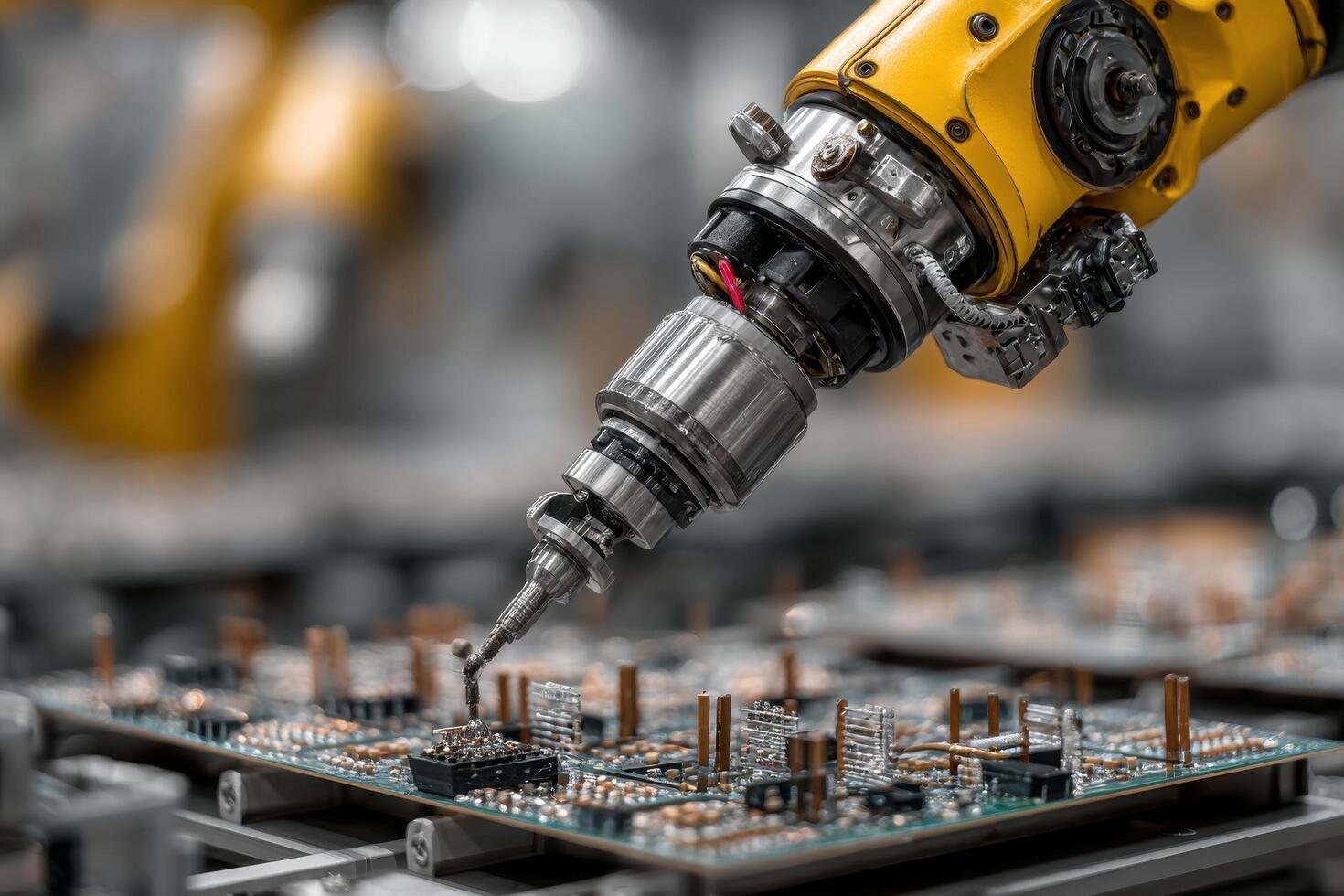 A robot is working on a circuit board photo