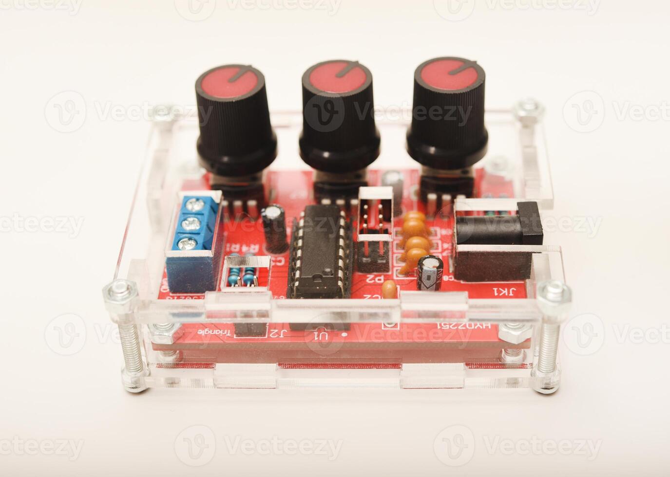 An assembled radio-electronic device. The signal generator. DIY kit for assembling an electronics enthusiast. Assembled PCB photo