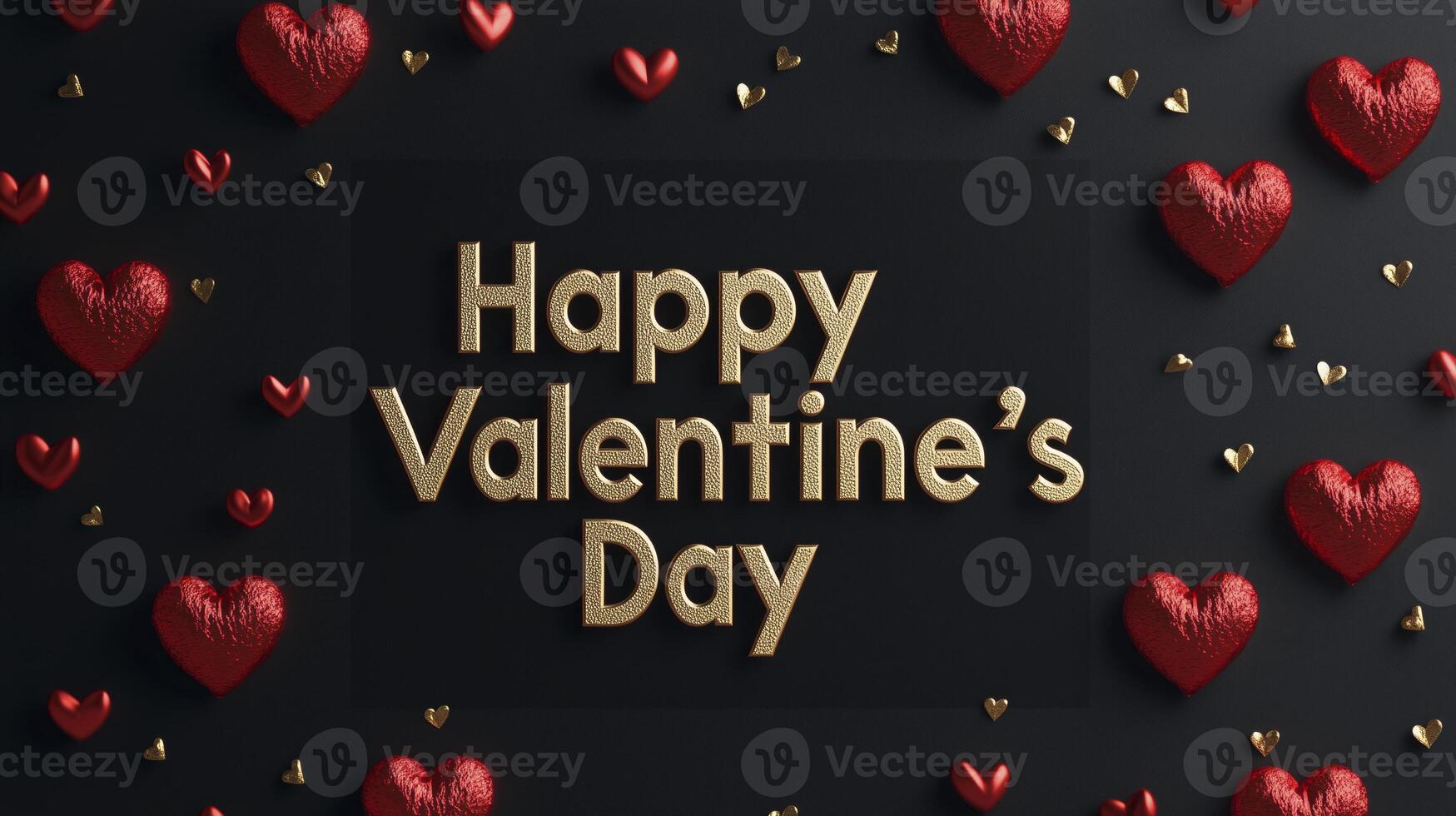 Happy valentine's day text on black background with red hearts 3d render photo