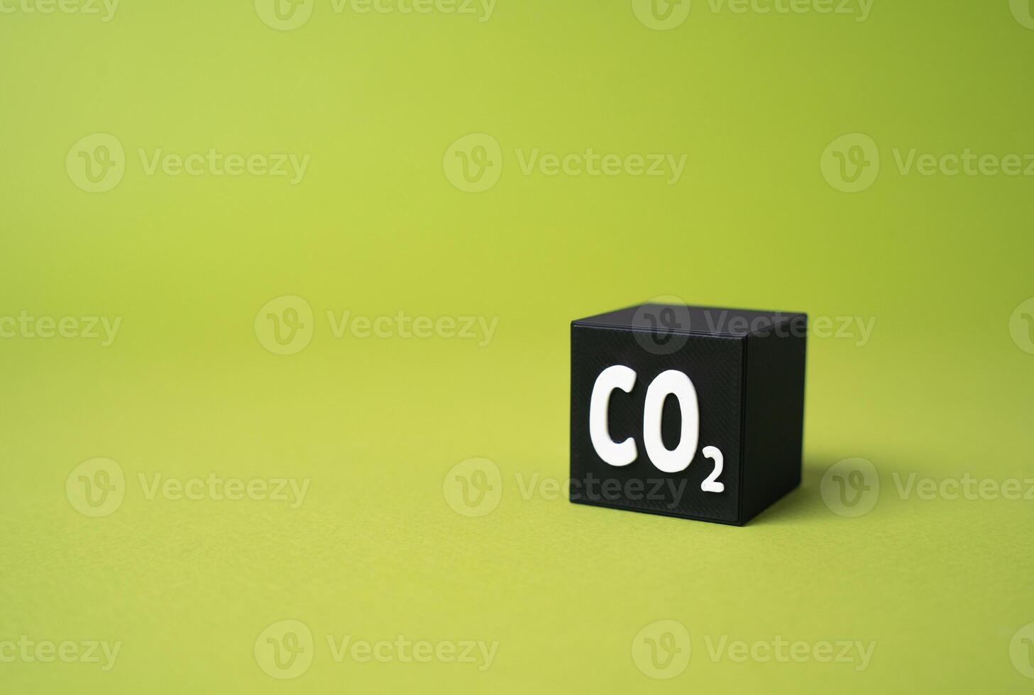 CO2 cube. Concept for measuring emissions and environmental pollution. Carbon footprint monitoring. Climate impact metrics, emission tracking tools. Environmental accountability in industrial photo