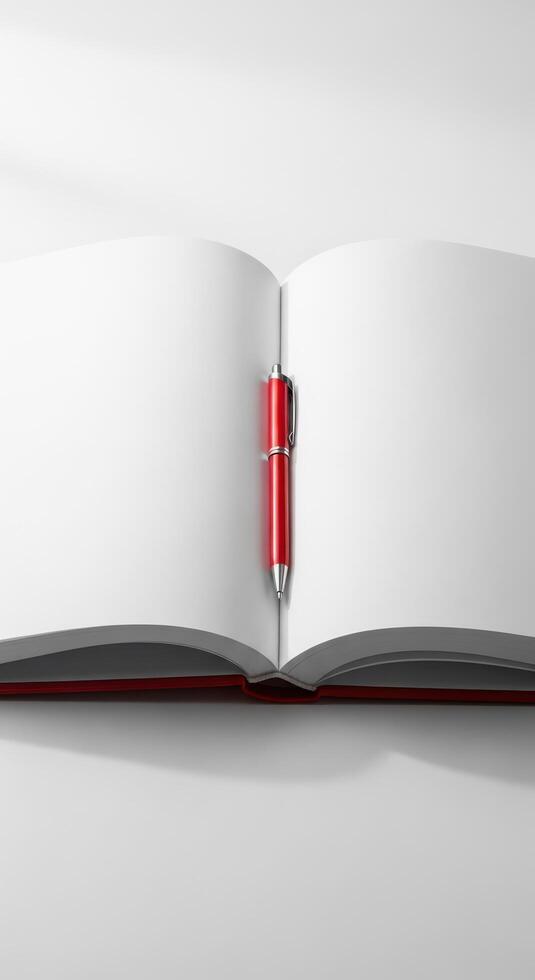Open book with red pen on white background 3d rendering photo