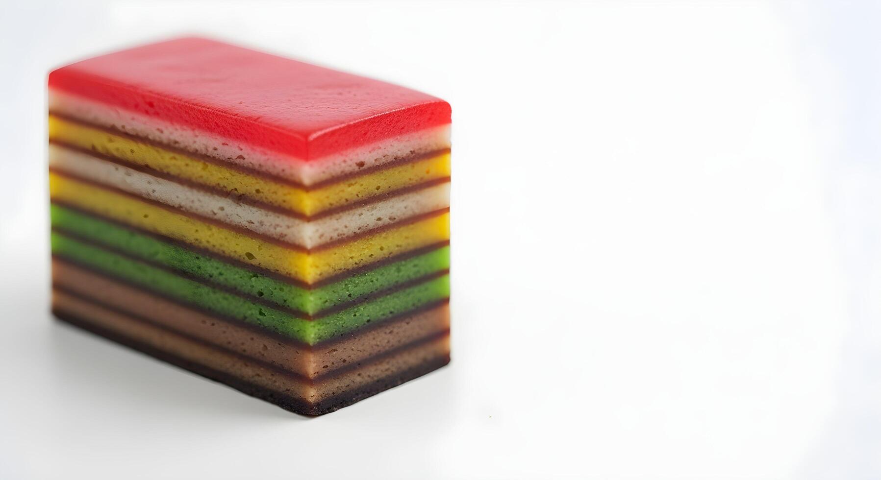 A stack of multicolored cake slices on a white surface photo