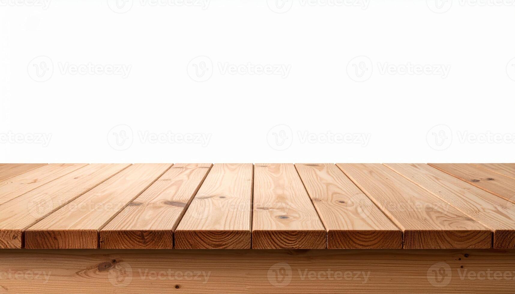 Wooden surface displayed against a white backdrop, ideal as a table mockup for presentations and design projects. photo