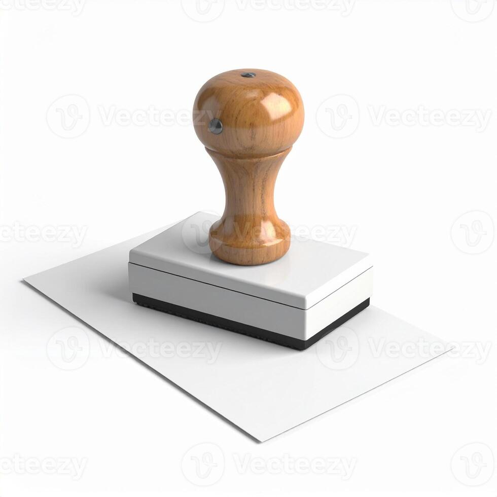 Applying a seal to an empty sheet of paper on a white backdrop photo