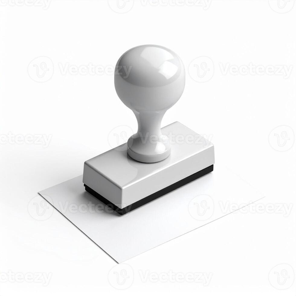Applying a seal to an empty sheet of paper against a white backdrop photo