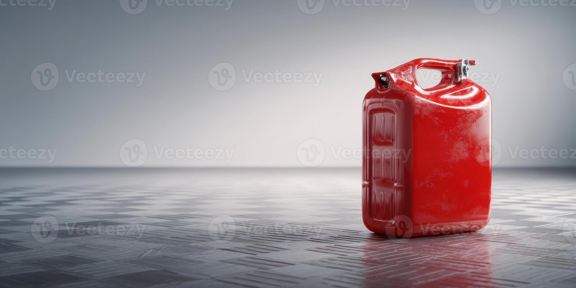 The red gasoline container standing alone in a minimalistic environment. photo