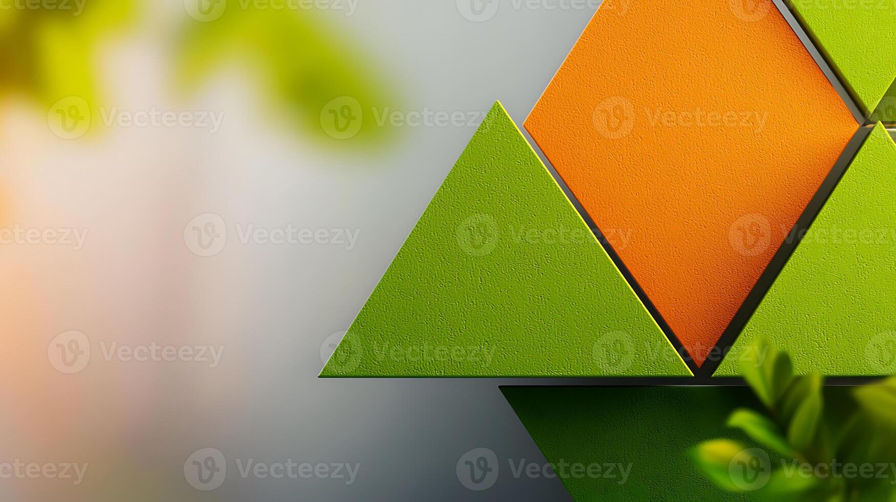 Colorful geometric shapes in vibrant green and orange create a modern abstract design backdrop photo