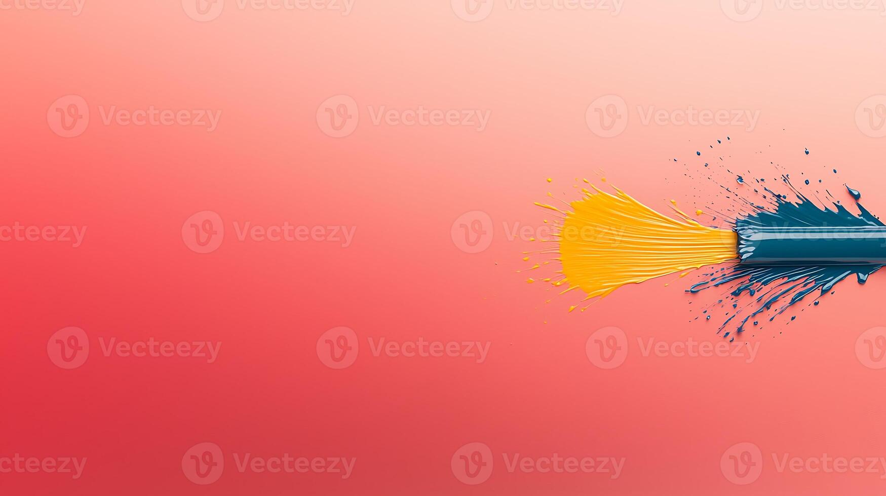 Colorful paint splash from a brush creating artistic patterns on a vibrant background photo