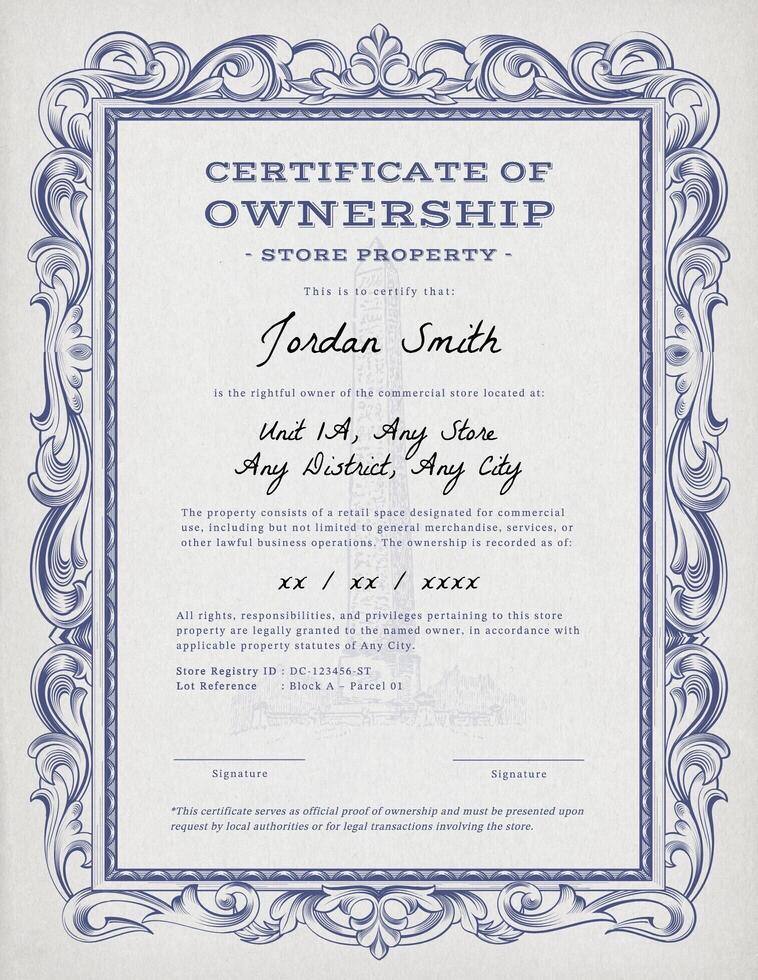 Victorian Certificate of Ownership template