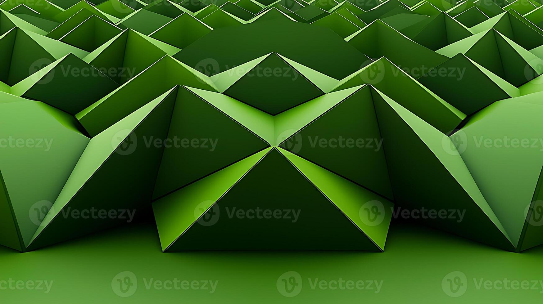 Abstract green geometric landscape with layered triangular shapes creating depth and texture photo