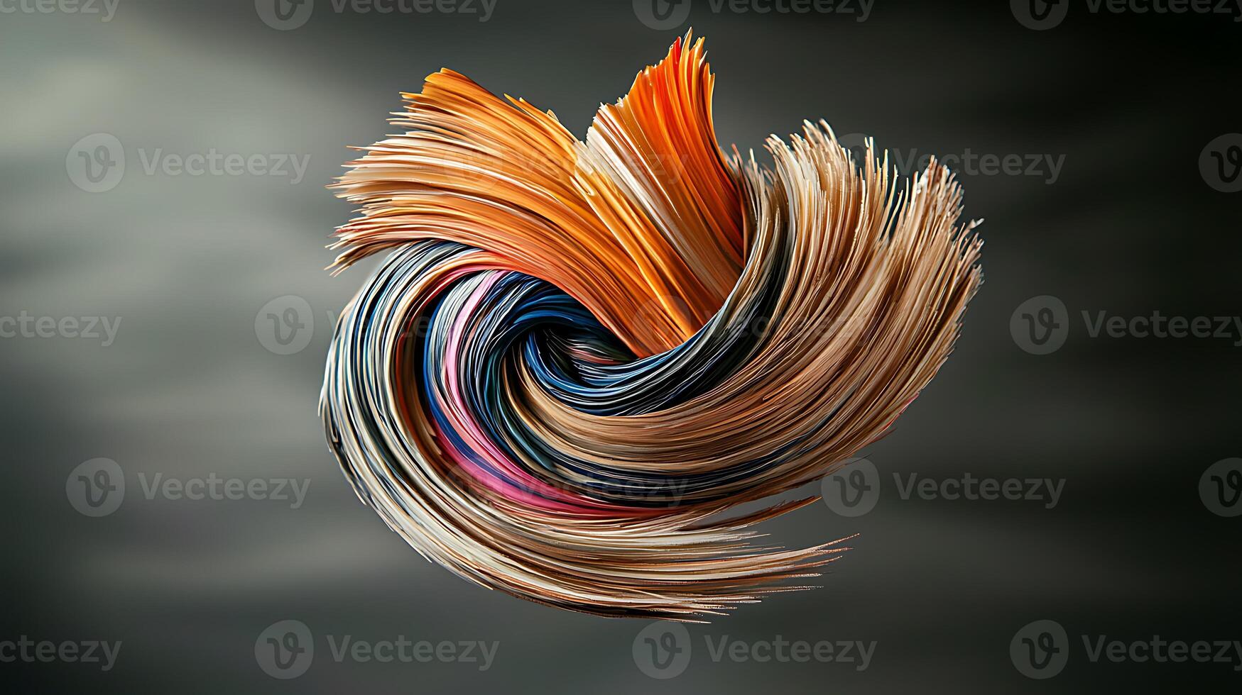 Abstract swirl of colorful strands creating a dynamic motion effect on a blurred background photo