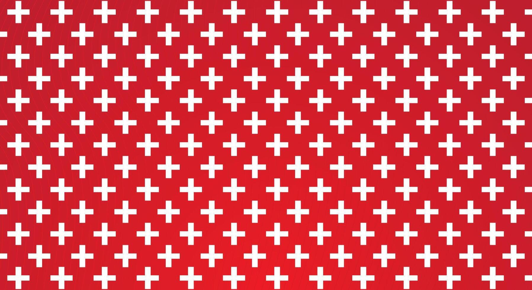 Seamless pattern of white cross symbol on red gradient background. Plus icon vector