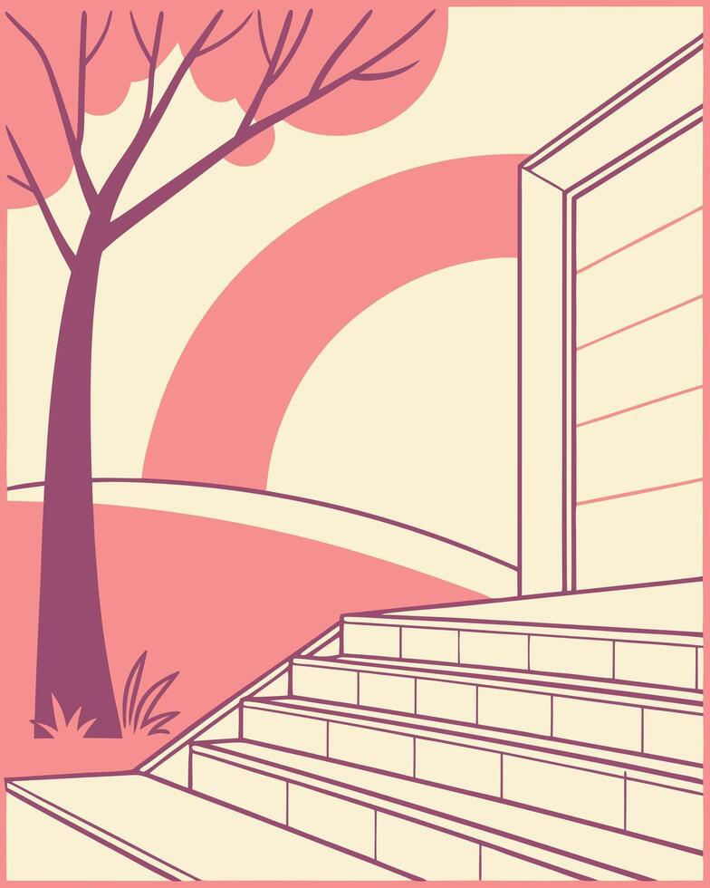 Minimalist scene with tree and steps in pink and cream vector