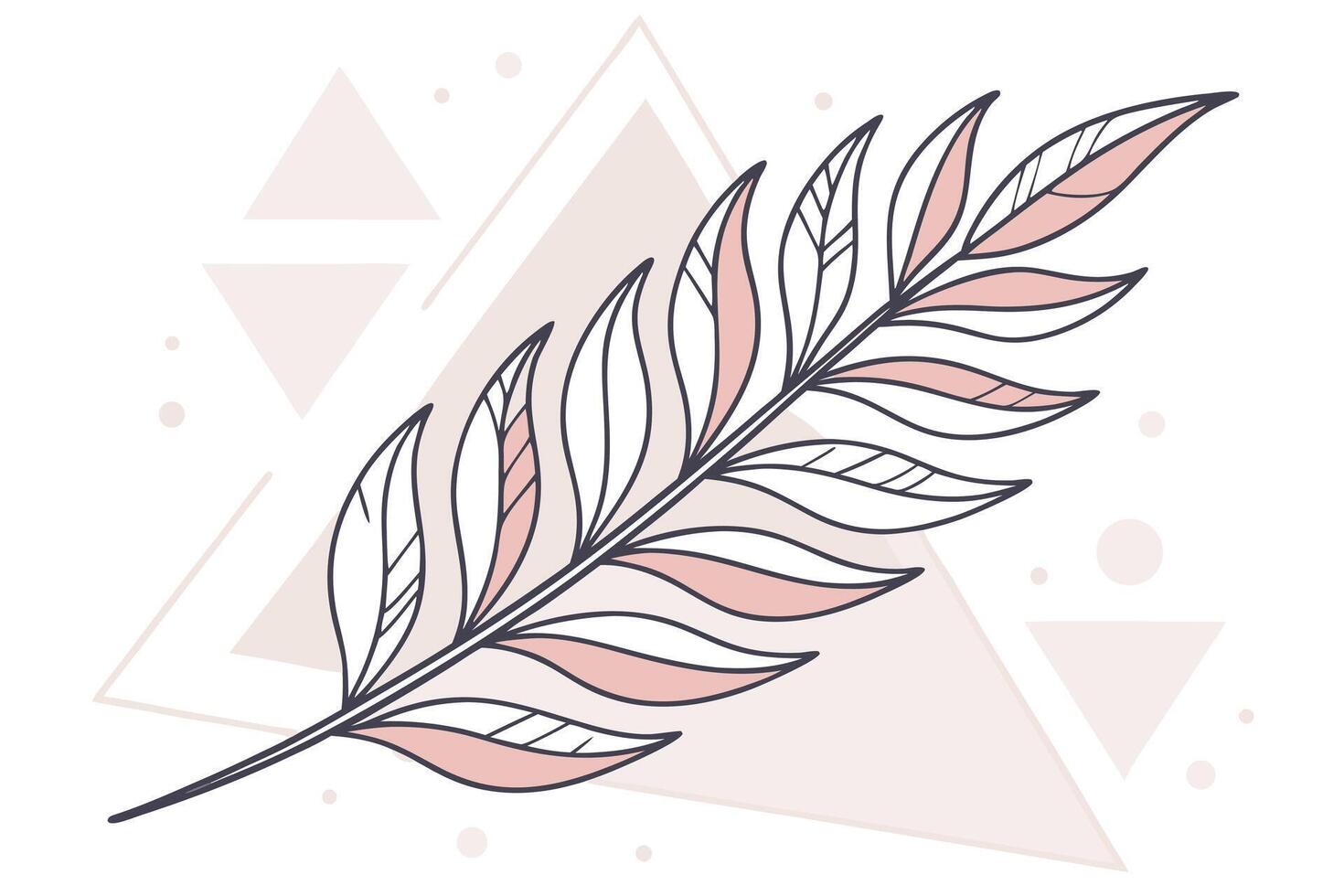 Pink and grey leaf branch with geometric background vector