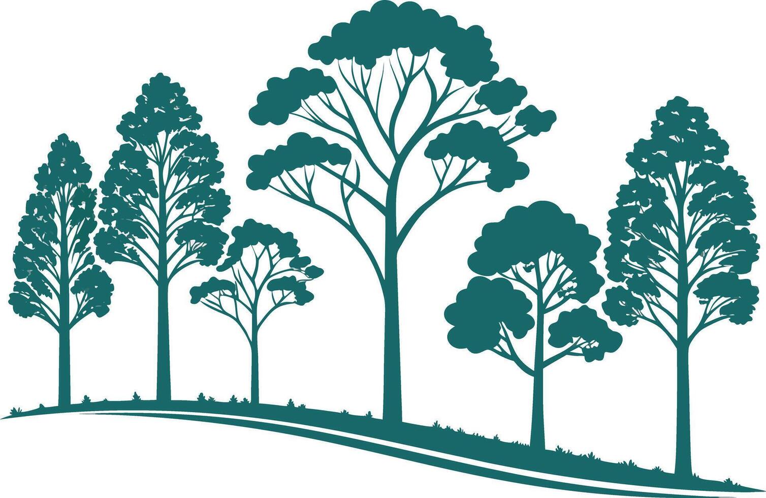 Teal trees with leafy canopies on white background vector