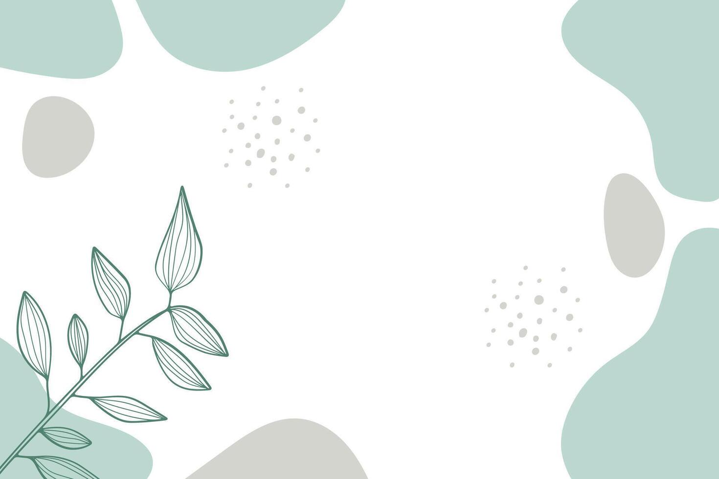 Minimalist Botanical Hand-Drawn Branch Background with Pastel Abstract Shapes. vector