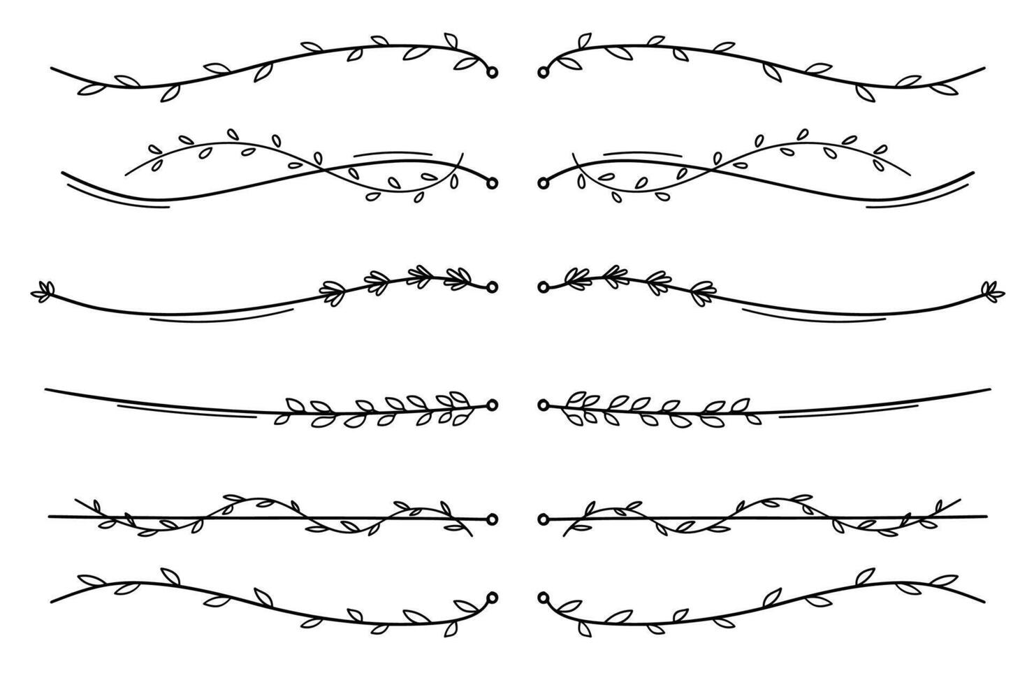 Collection of decorative rustic floral line divider for page layout separator decoration element, rustic leaf branch line divider vector