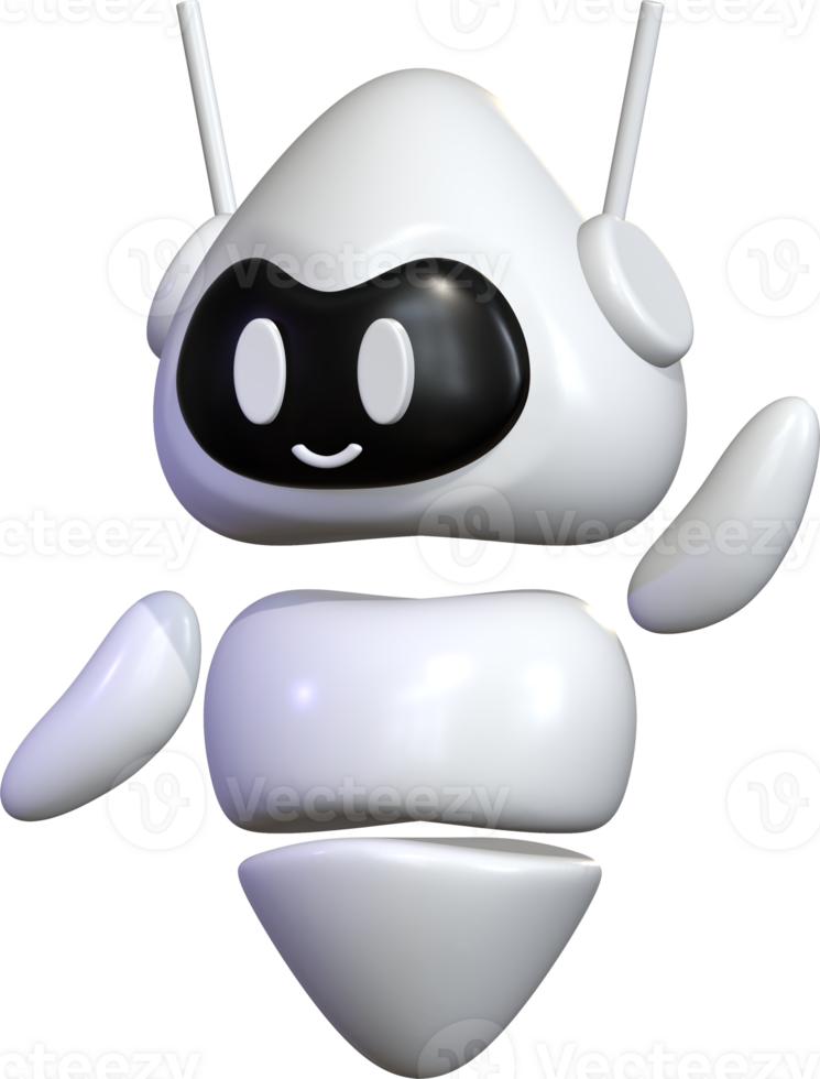 3D Floating White Robot Friendly png