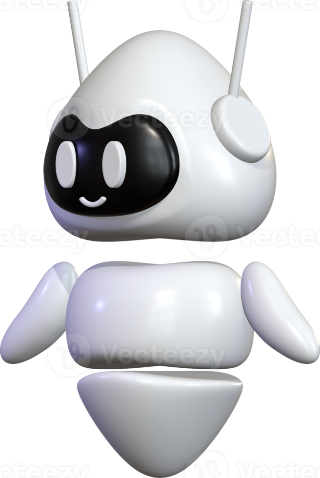 Floating Cute 3D White Robot Design png