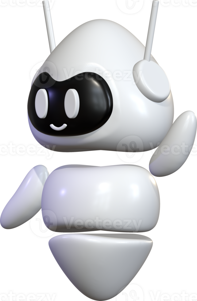 3D White Robot Floating Character Icon png