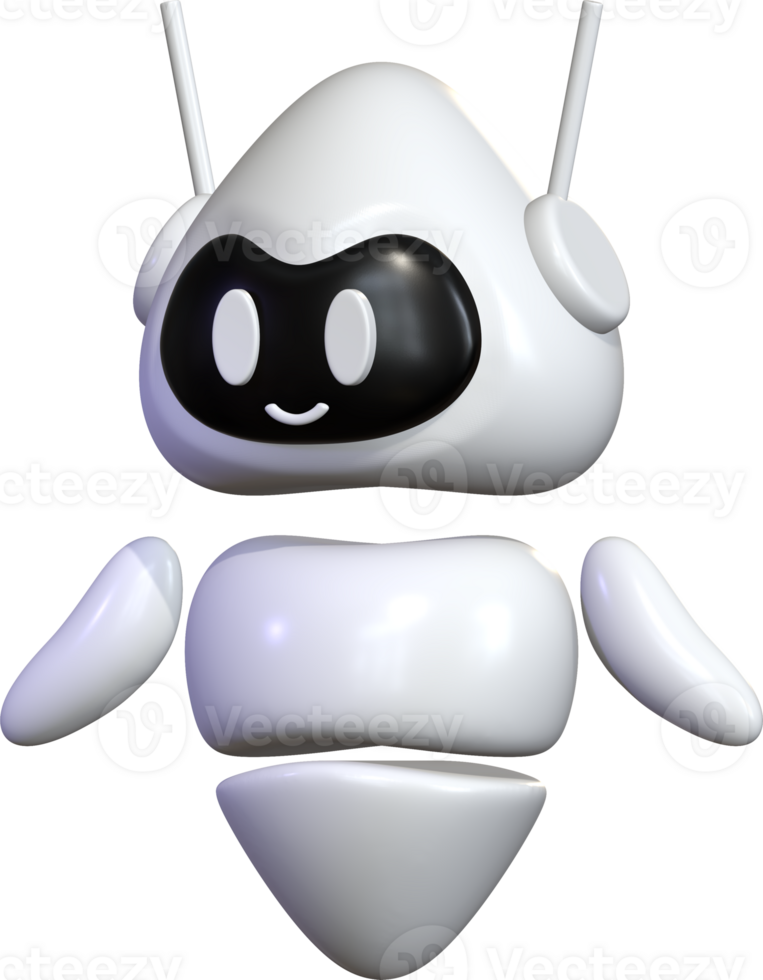 Floating 3D Robot White Cartoon Style png