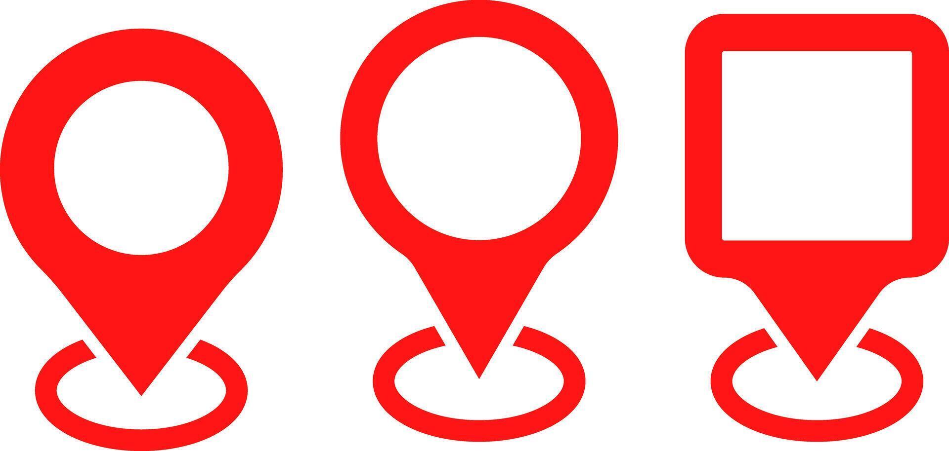 red location icons set. pin sign symbols. global positioning system. pointer pinpoint symbol. Modern map markers. Colorful map pointer vector