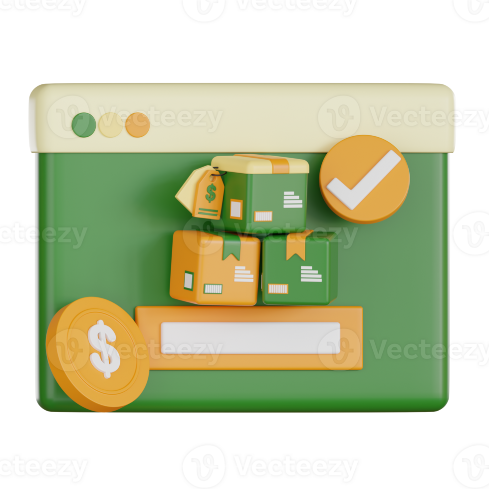 Online shopping concept with retail packages and 3d icon elements showing payment and approval in digital interface design png