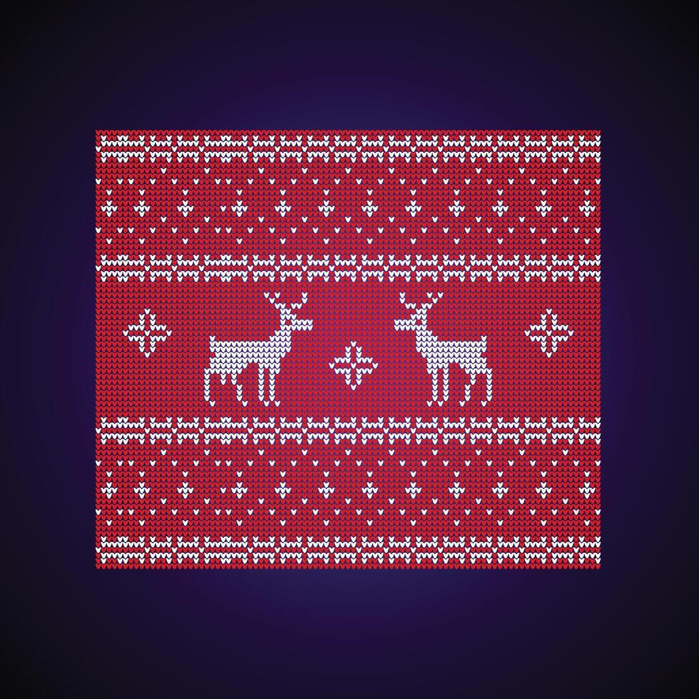 Red Knitted Pattern With Reindeer Silhouettes And Winter Ornaments vector