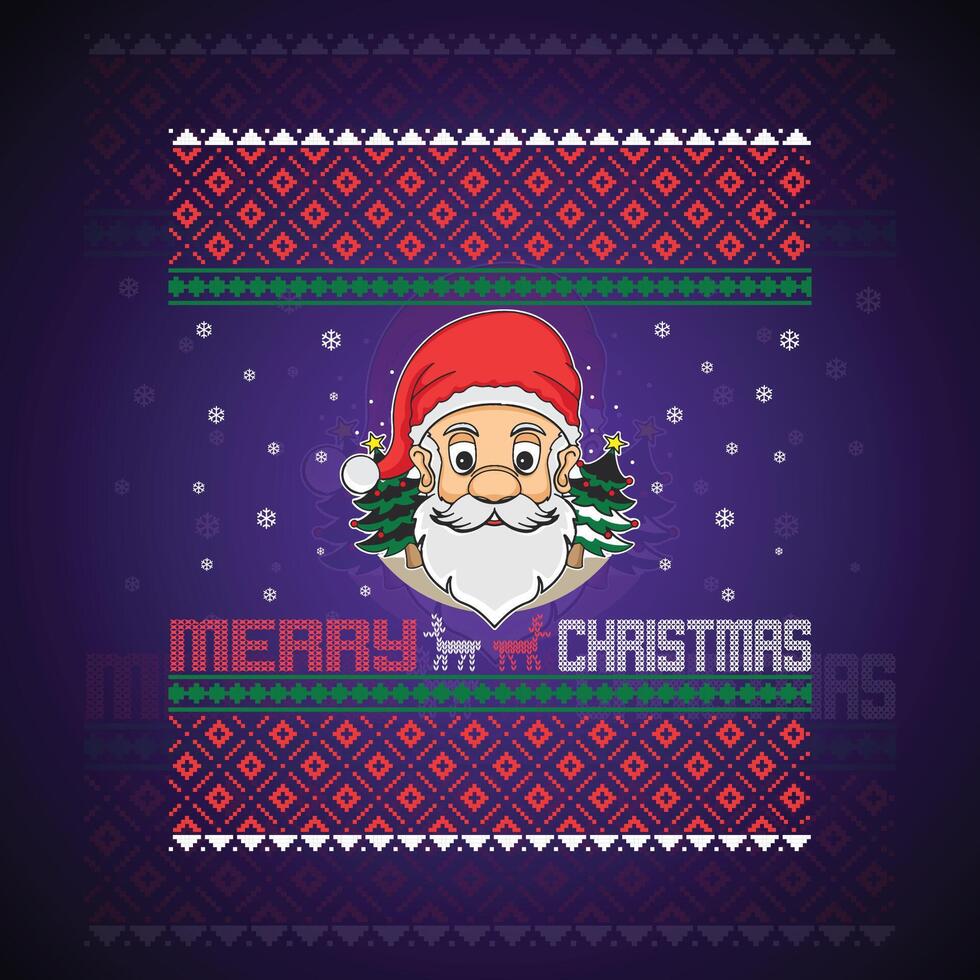 Santa Claus Face With Tree Beard Merry Christmas Typography vector