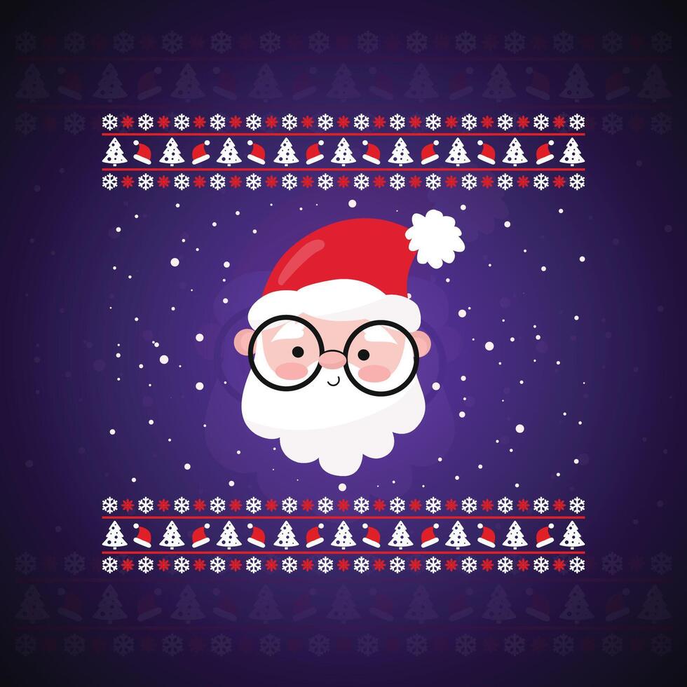 Cute Santa Head With Festive Red Pattern Design vector
