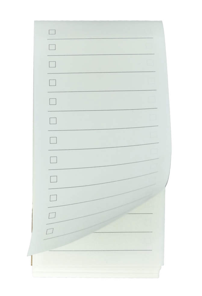 A blank notebook with a curved sheet of paper at the corner on transparent background file png
