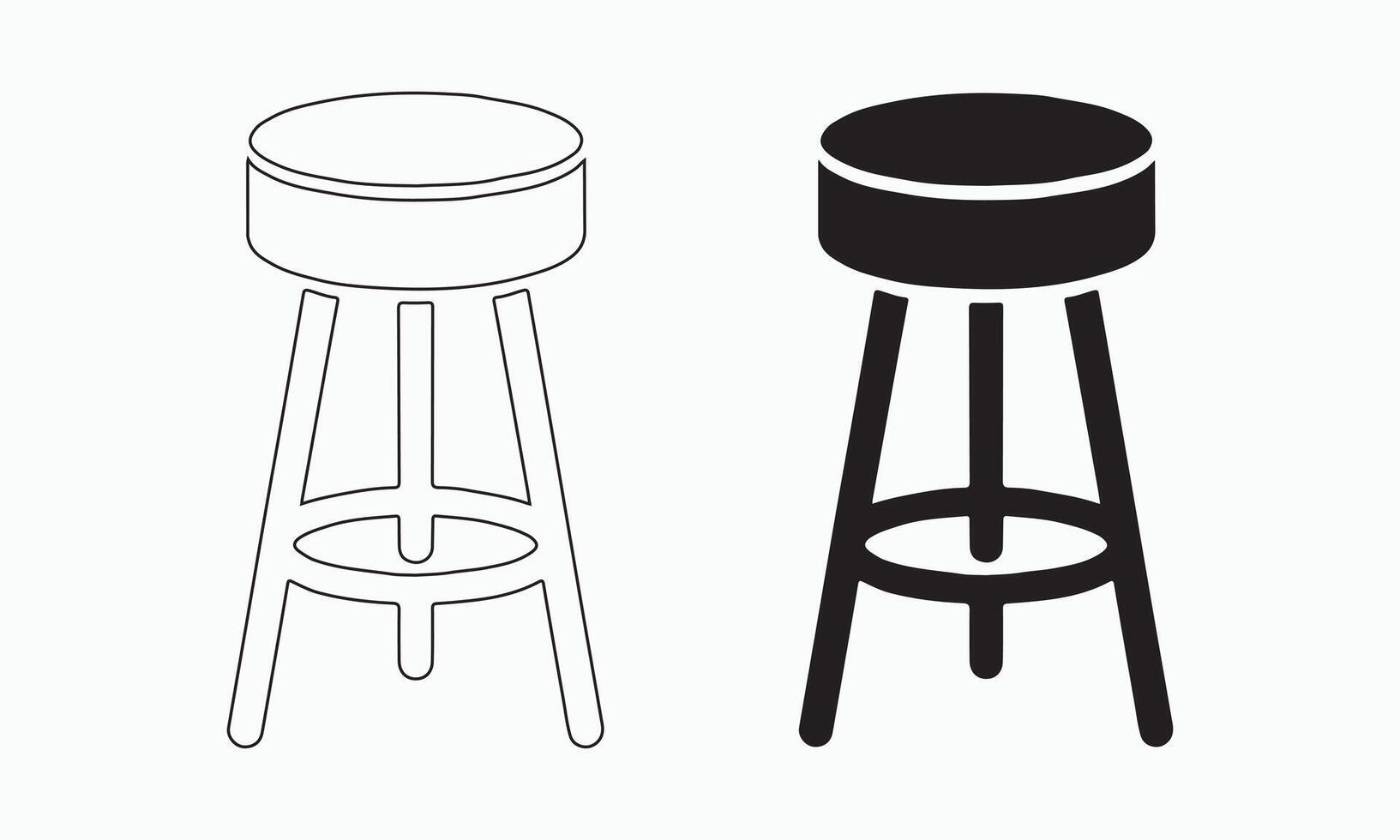 bar stools Icon Set in solid and outline Style for Interior and UI Design vector