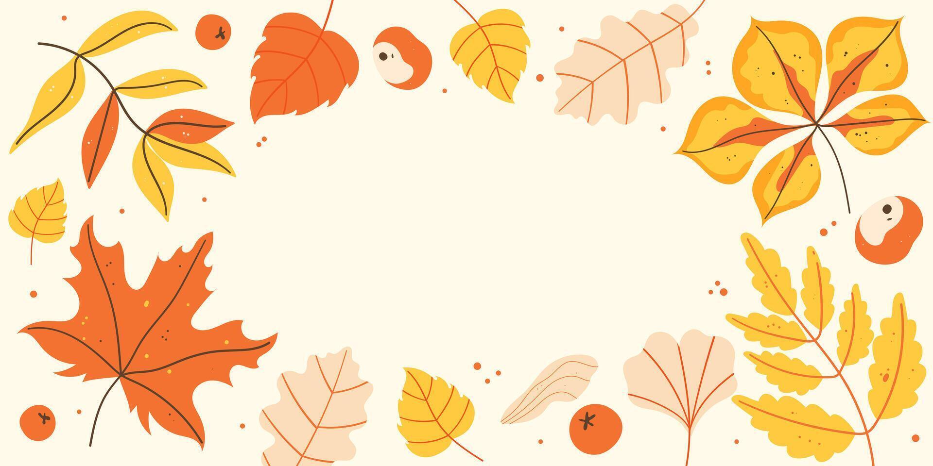 Horizontal minimalist banner, template with autumn leaves vector