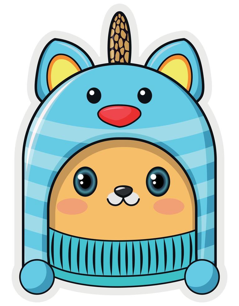 Cute Cartoon Character in Blue Cat Unicorn Hat with Red Nose vector