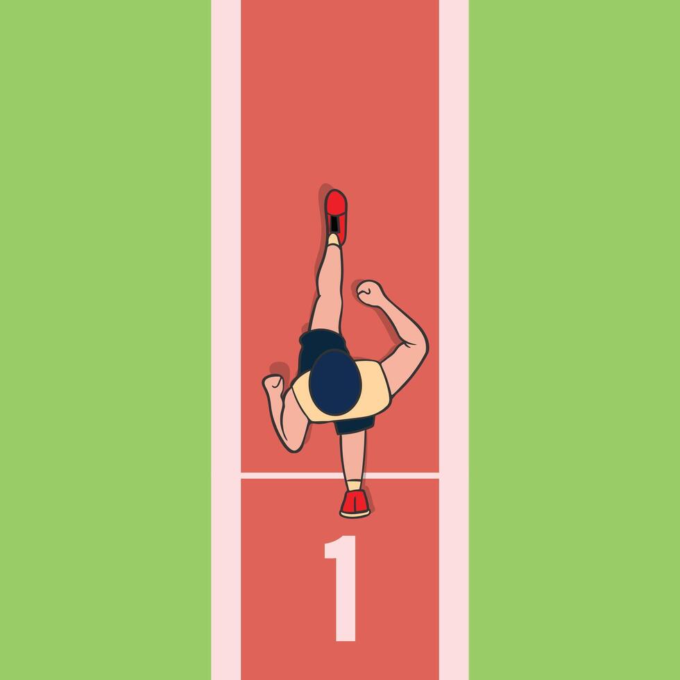 Man running on track wearing shirt top view vector