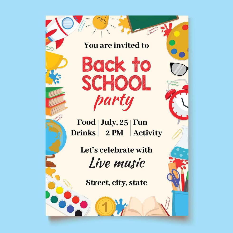 Back to school party invitation graphic vector
