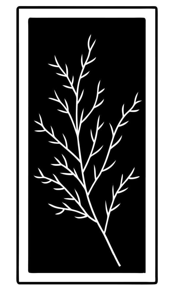 Minimalist Illustration of a White Twig on a Black Background in Frame vector