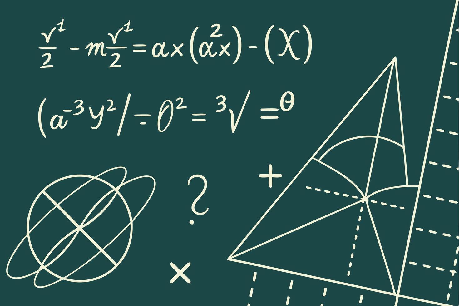 Mathematics and Geometry Equations on Blackboard with Geometric Shapes vector